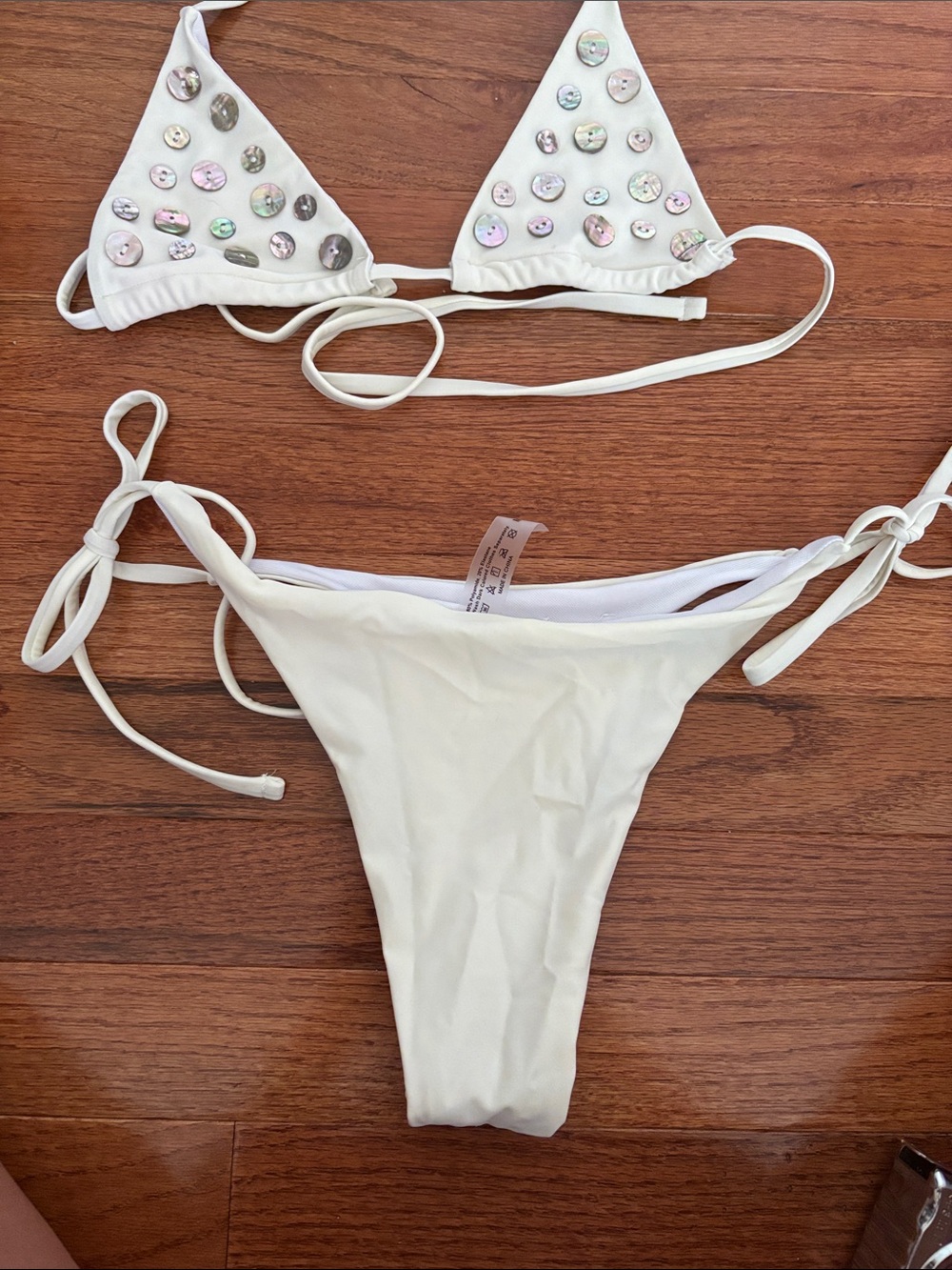 NEW IN BAG SHEIN Women' Off White Cheeky Bikini Set With Buttons Size Medium - Picture 4 of 9